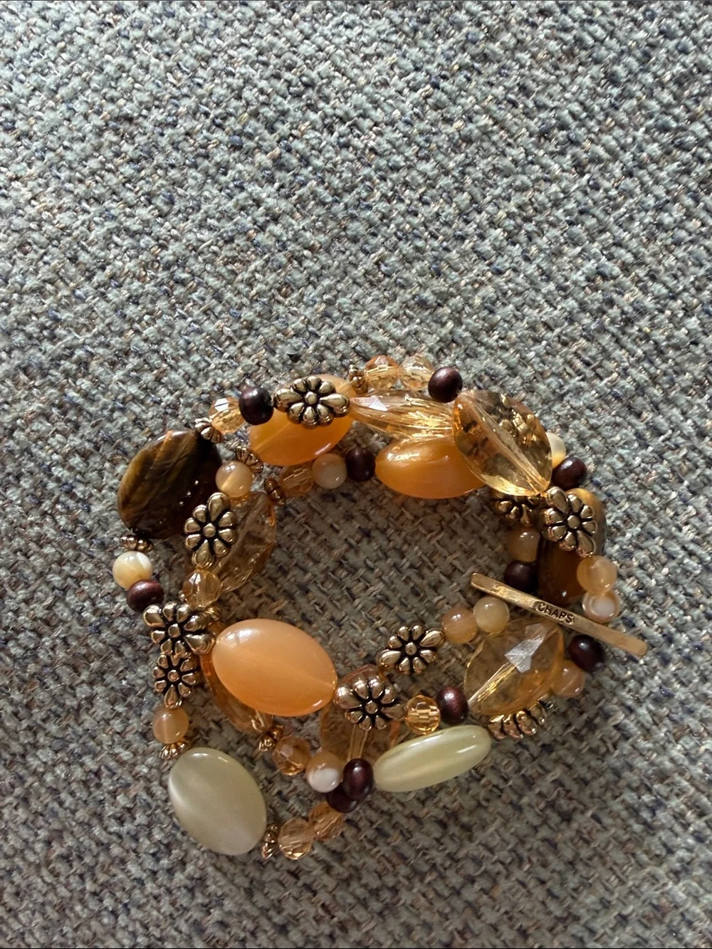 Chaps Gold-Tone, Amber & Cream Multi-Strand Beaded Bracelet
